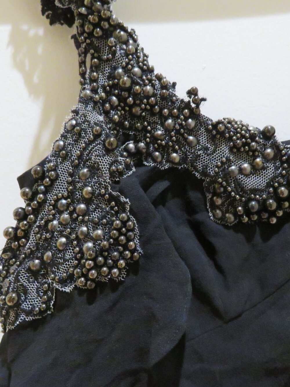 KAREN MILLEN 100% Silk Beaded Ruffle Chiffon Dress US 6 Whimsigoth Dark Romantic - Picture 5 of 16